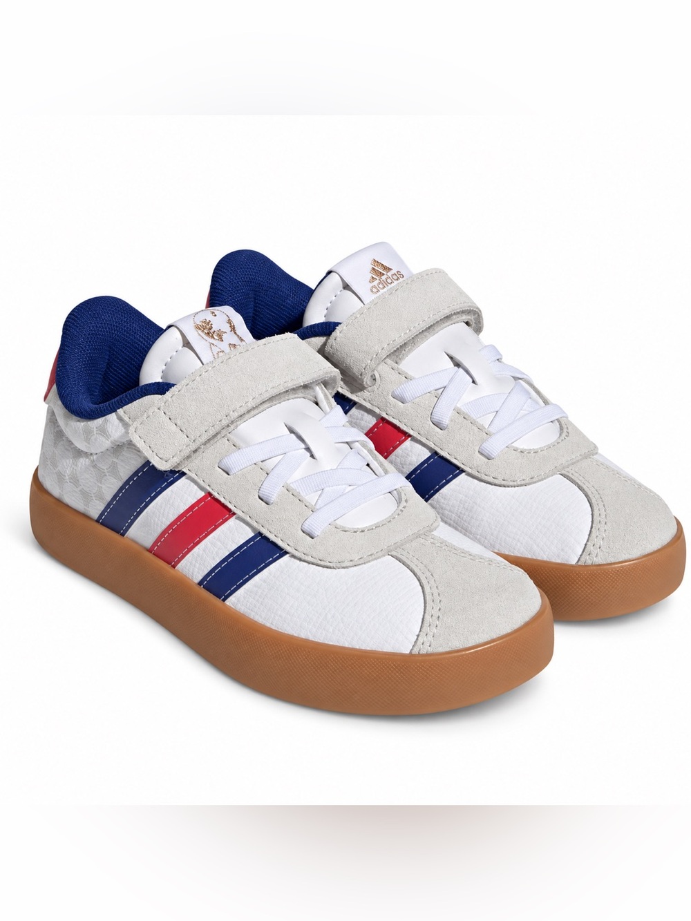 Adidas VL Court 3.0 Kids White Sneakers with Navy & Red Stripes NEW